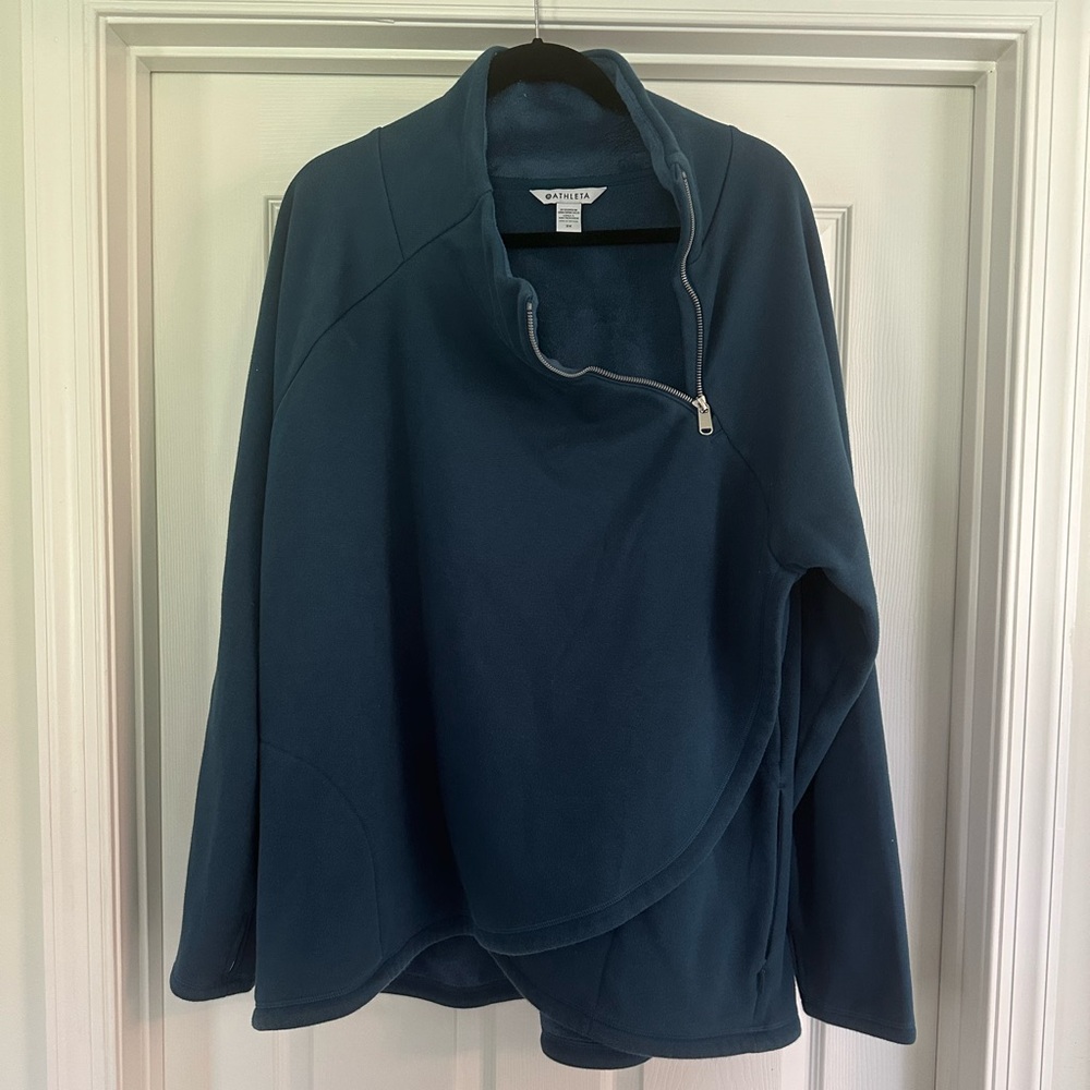 Athleta Teal asymmetrical zip collar sweatshirt